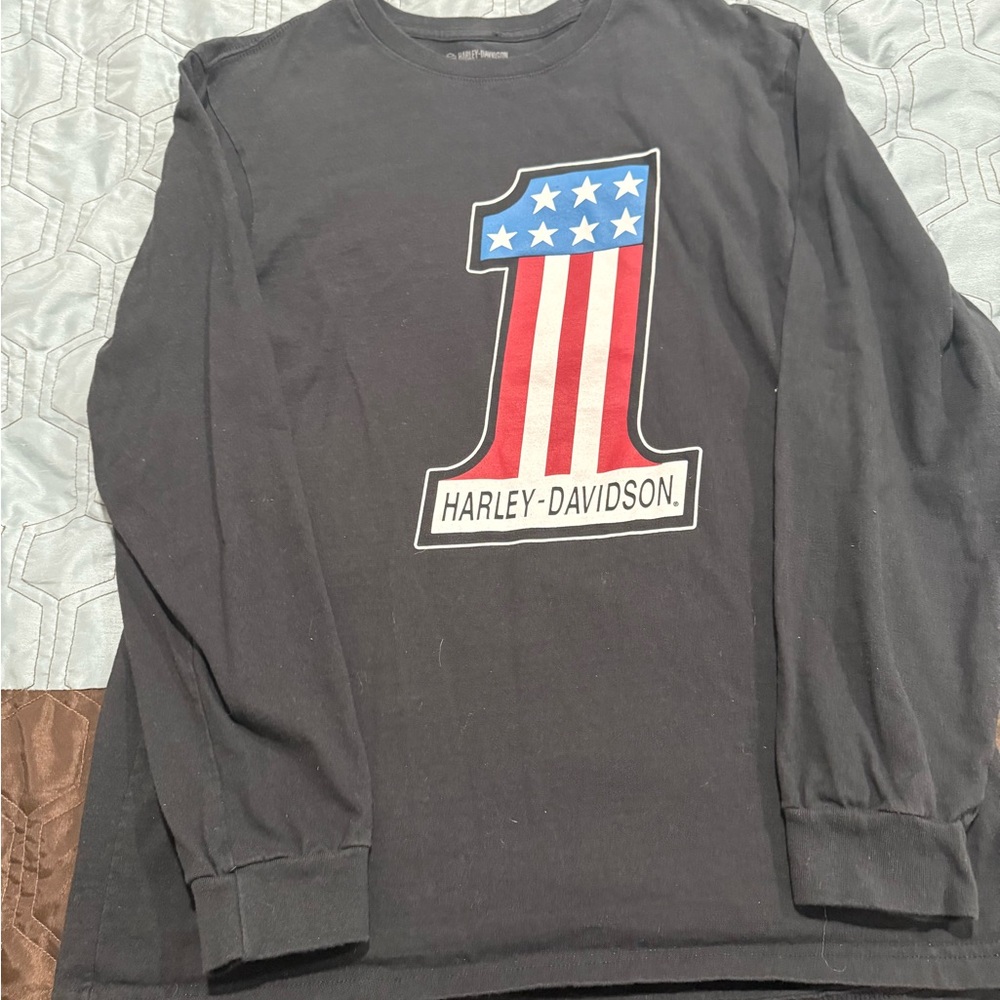 Harley Davidson T Shirt Mens L Black 1 USA Graphic Long Sleeve Crewneck